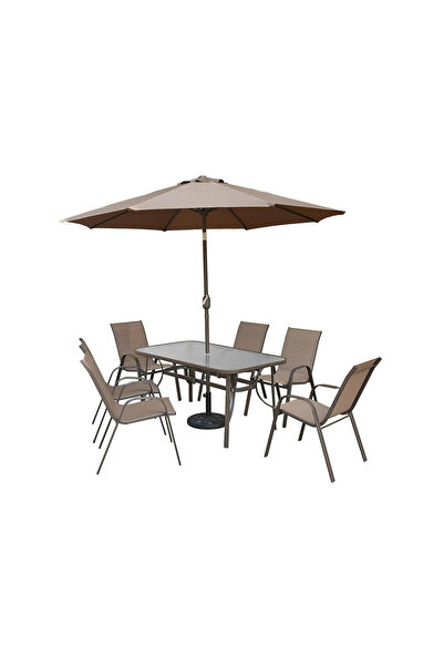 DEC4 Outdoor dining table set with 6 chairs and umbrella