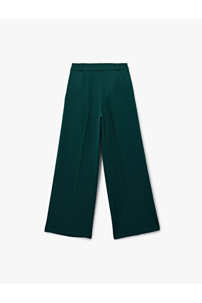 Koton Asymmetrical Closure Detailed Wide-Leg Fabric Trousers with Pocket and Pleated Detail
