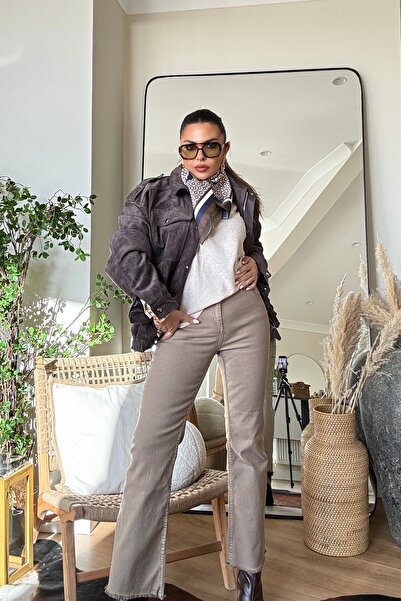 Sohotique By P Mini Flare Tassel Leg Jeans Mink