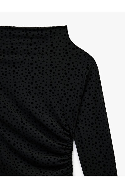 Koton Slim Fit Long Sleeve Wide Mock Neck Polka Dot Tulle Blouse