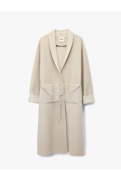 Koton Long Sleeve Pocket Detailed Belted Long Boucle Coat