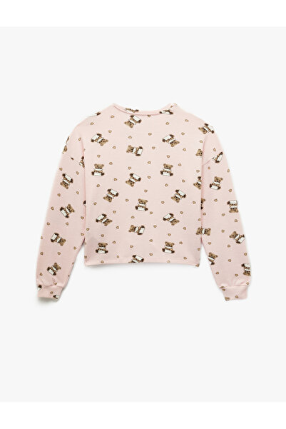 Koton Long Sleeve Crew Neck Teddy Bear Printed Pajama Top