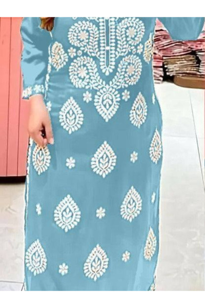 MYSMAR Blue Rayon Cotton Salwar Kameez - FFT1656 | Blue