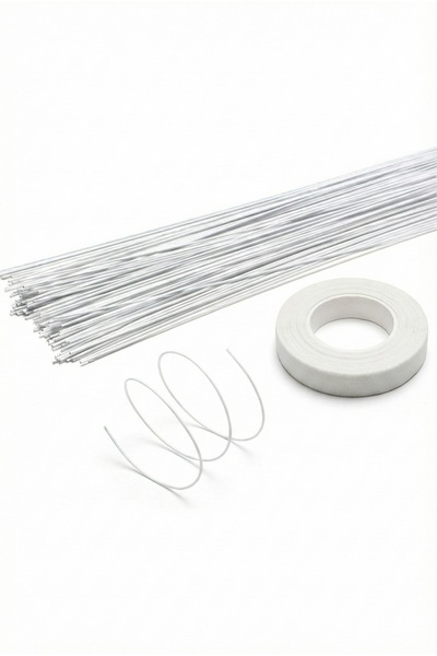 MelAsel Çiçek Teli Beyaz 0.8 mm (50 Adet) 60 cm ve Beyaz Çiçek Bandı Avantajl...