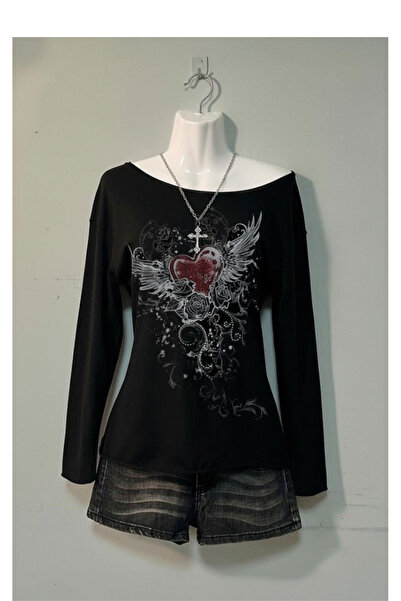 Köstebek Rose Red Heart Gothic Madonna Collar Long Sleeve Blouse