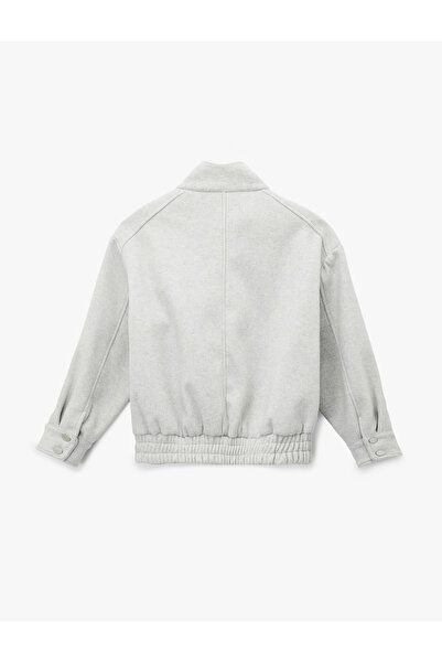 Koton Mock Neck Kaşe Bomber Jacket with Long Sleeves, Pockets and Zipper