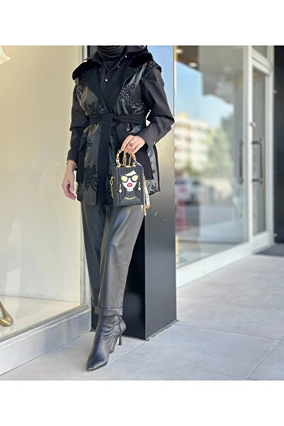 my312 Sequined Embroidered Leather Pant. Takım-9401