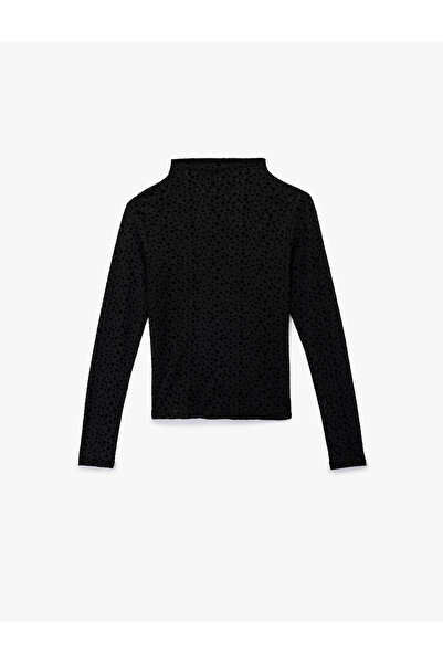 Koton Slim Fit Long Sleeve Wide Mock Neck Polka Dot Tulle Blouse