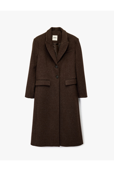 Koton Long Sleeve Buttoned Pocket Long Cashmere Coat