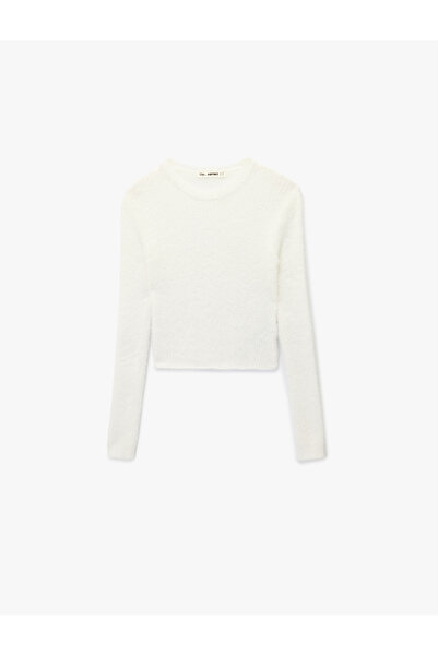 Koton Long Sleeve Crew Neck Slim Fit Textured Knitwear Crop Sweater