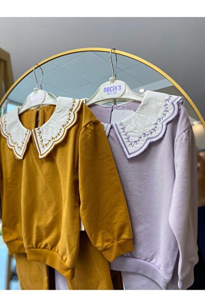 ZEYD ÇOCUK GİYİM Two-Strand Embroidered Collar Girl's Suit