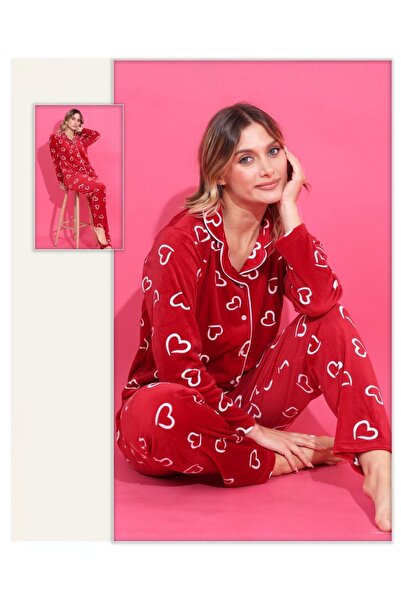 BOYRAZ Velvet Heart Patterned Women's Pajama Set – S-Xxl