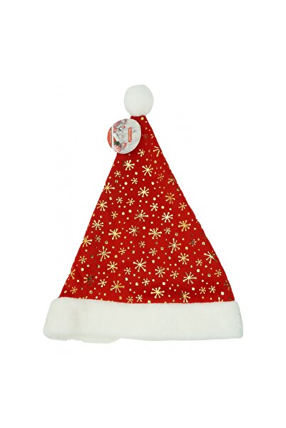 Flippy Santa Claus Hat – Red with Gold Snowflake Ornament, Textile Material, Universal Size