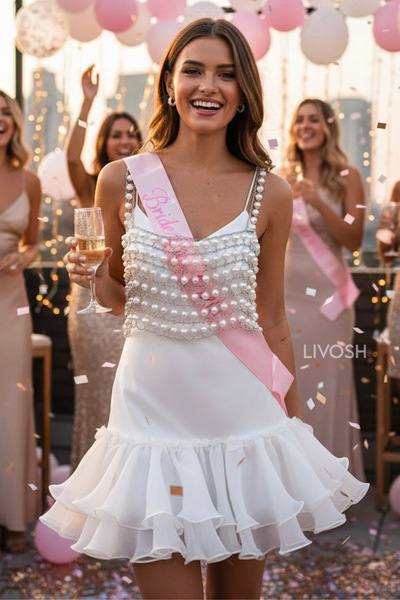 LIVOSH İNCİLİ ZİNCİRLİ BÜSTİYER ÖZEL GÜN AKSESUARI BEKARLIĞA VEDA ELBİSESİ