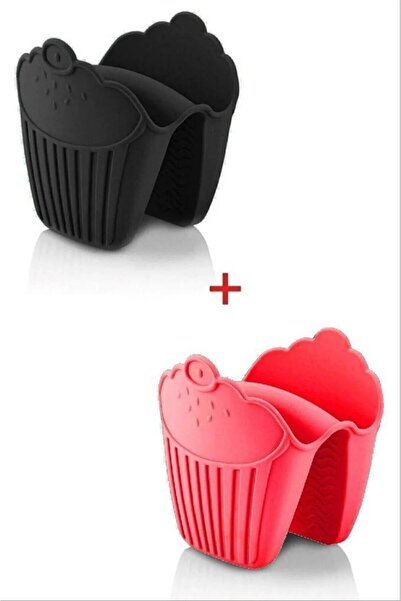 ROYALGROSS 2Pcs Silicone Oven Mitt Heat Insulated Non-Slip Microwave Pot Tray Holder Red+Black