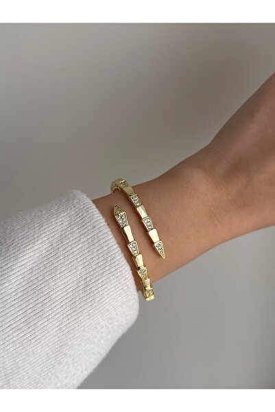 Owentis Gold Taşlı Sarmal Burb Model Yılan Nehardea Kelepçe Bileklik -kararma...