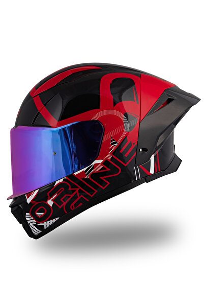 Origine Pista Street Siyah - Kırmızı Kask Gökkuşağı Camlı