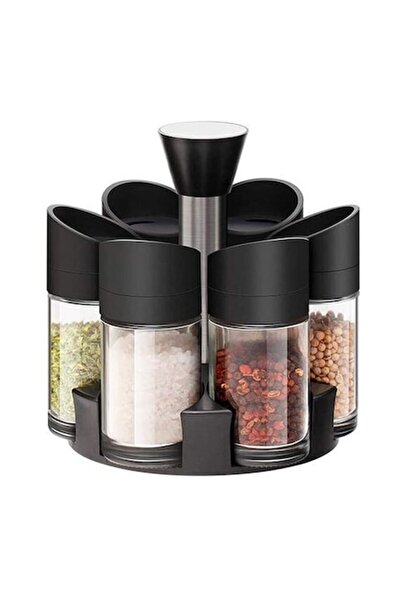 UNİBOX Spice container set, rotating stand, 6 containers, 18x16x12cm, black