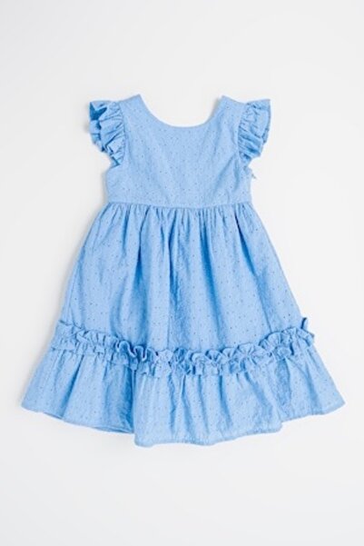 Sarabanda Rochie evazat din bumbac cu aplicație cu fundă la spate, albastru pastel, 116 cm