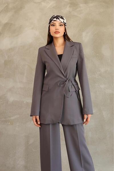 Hazel Women's anthracite side tie blazer jacket