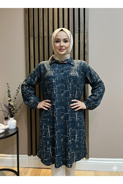 AKMAVİ ملابس نسائية محتشمة مطبوع قميص من القطن الممشط