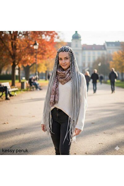 kessy peruk Afrika Örgüsü Kanekalon Fiber Sentetik Saç-165gr AÇIK.GREY