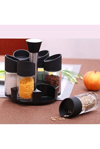 UNİBOX Spice container set, rotating stand, 6 containers, 18x16x12cm, black
