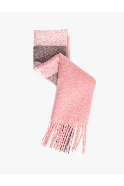Koton Soft Textured Tasseled Color Block Long Scarf