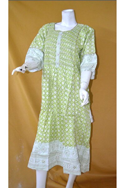 Zainah فستان نسائي متوسط الطول بأكمام ثلاثة أرباع - نير مطرز، طبعة زهور وقماش...