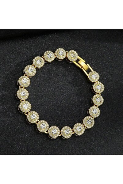 Handmade Bratara tennis aurie cu pietre zirconiu