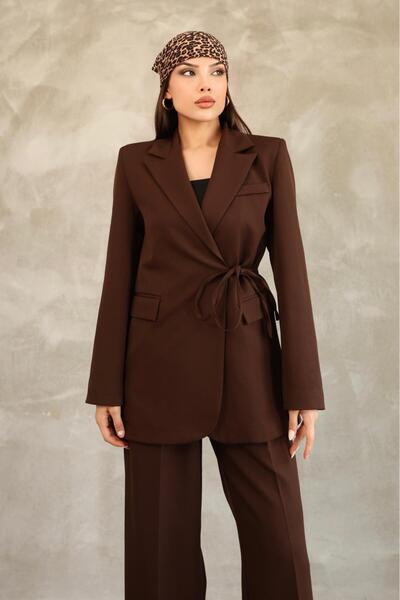 Hazel Women's Brown Side Tie Blazer Jacket