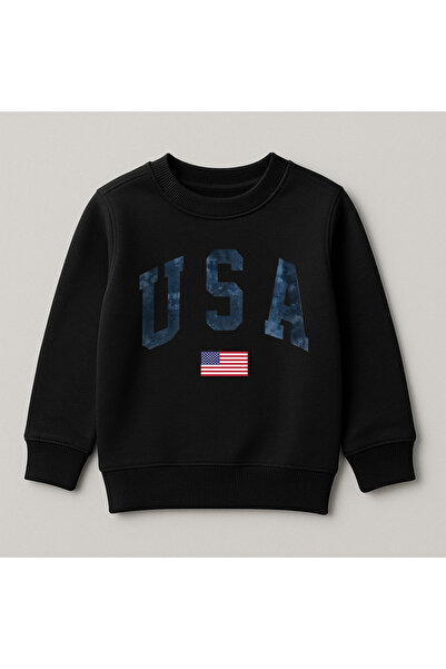 SVART WEAR Swea pentru copii, 100% bumbac, cu imprimeu USA, cu guler tip crew...