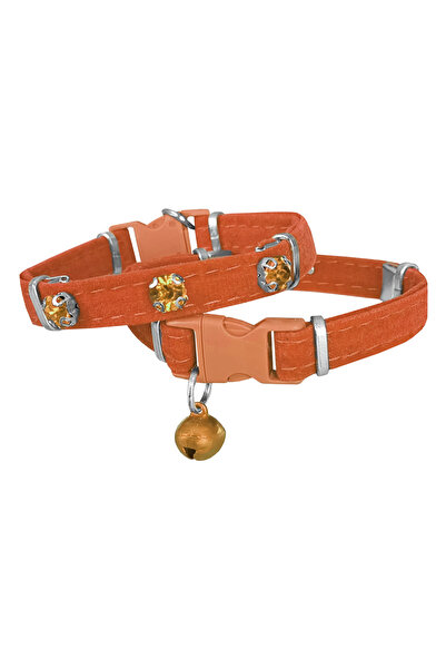Mestore Markapet Velvet Cat Collar with Stones 20-32 cm Orange - Sf-Kdftsl-Trnc