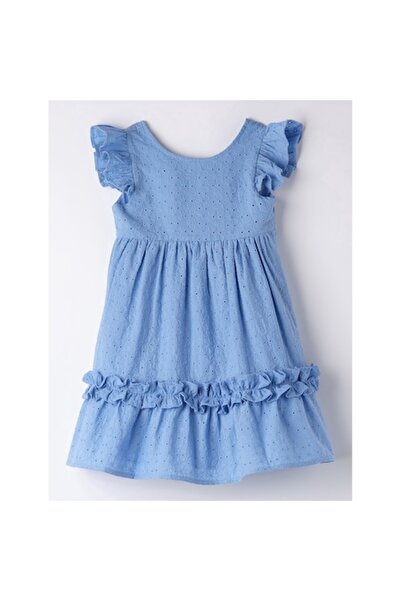 Sarabanda - Rochie din bumbac brodată pentru fete, Albastru deschis, 92 CM