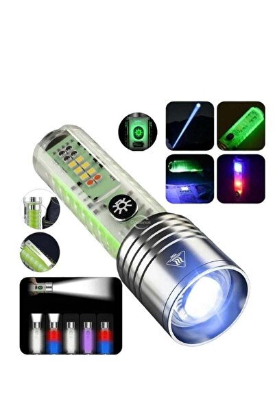 The comprehensive house Compact Powerful Handheld Flashlight with Zoom and Side LEDs (Blue/Red/Purple/White), Pocket Clip &