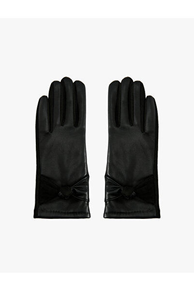 Koton Ribbon Detailed Faux Leather Gloves