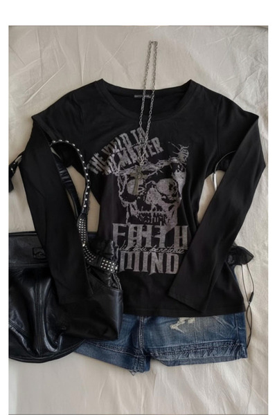 Köstebek Faith Mind Skull Long Sleeve Blouse
