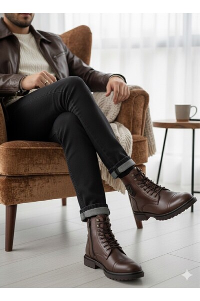 MAKRAS EXCLUSIVE Sergeant Genuine Leather Fur Lining Black Boots