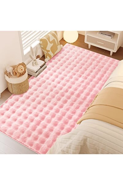 OEM Fluffy rug, light pink, non-slip, stain-resistant, washable, 80x200 cm, velvet