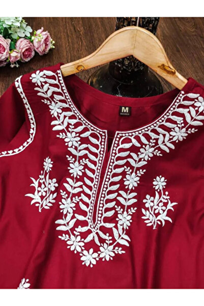 MYSMAR Maroon Rayon Cotton Kurti Pant - HRT3717 | Maroon