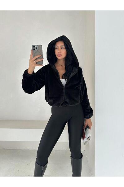 Elaxi معطف نسائي مبطن بسحاب على شكل أرنب