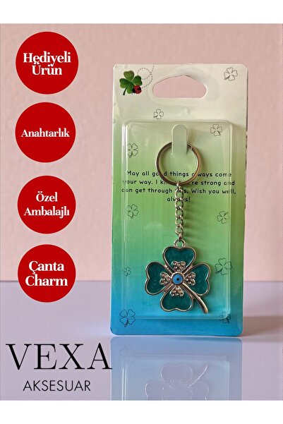 Vexa Aksesuar Breloc cu patru foi de trifoi pentru noroc – Ornament pentru po...