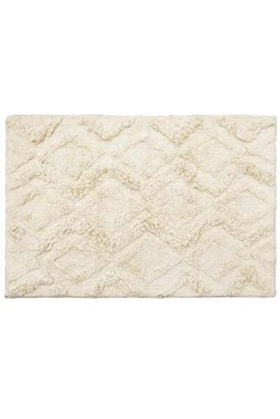 Tessari Cotton Decorative Rug Beige with Pattern & Fringes 126 x 90 cm