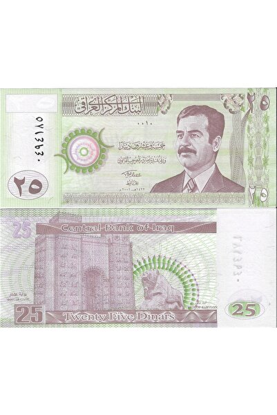 Genel Markalar Irak Saddam Hüseyin 2001 Yılı 25 Dinar Yabancı Kağıt Para Çil ...
