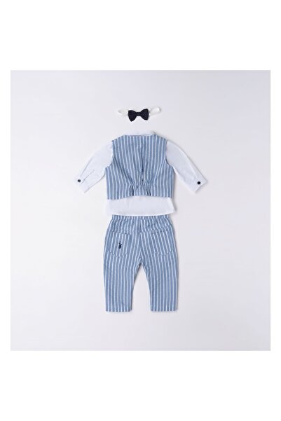 İDO Ținută elegantă pentru bebeluși: cămașă cu papion, vestă și pantaloni, albastru deschis, 68-74 cm