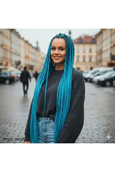 kessy peruk Afrika Örgüsü Kanekalon Fiber Sentetik Saç-165gr BLUE-AÇIK-TURKUAZ..