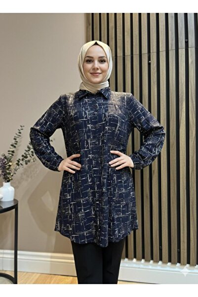 AKMAVİ Women's Hijab Clothing Printed Turlu Combed Cotton Shirt