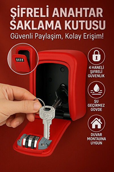 Hane Dostu 4 Haneli Şifreli Anahtar Saklama Kutusu – Duvara Monte Güvenli Kasa – Su Geçirmez Dayanıklı Gövde