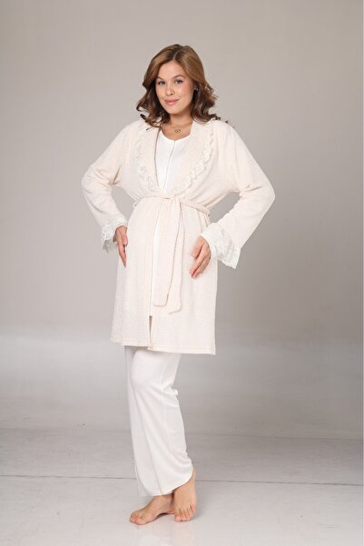 Lohusa Homewear طقم بيجامة نسائي شتوي بأكمام طويلة وياقة شال من قماش الجاكار ...