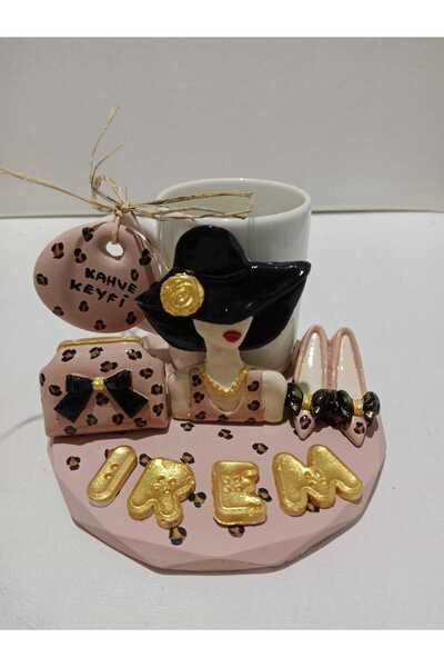 e&e süs dükkanı Leopar desenli isme özel kahve fincanı modeli
